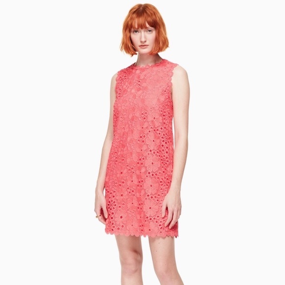 Kate Spade • Coral Salmon Lace Shore Thing Shift Dress - Picture 2 of 9